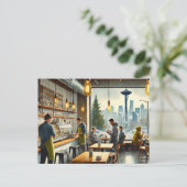 Café in Rainy Seattle Postkarte (Stehend Vorderseite)