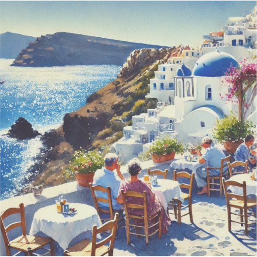 Café in Santorin Aufkleber (Vorderseite)