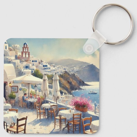 Café in Santorin Schlüsselanhänger (Rückseite)