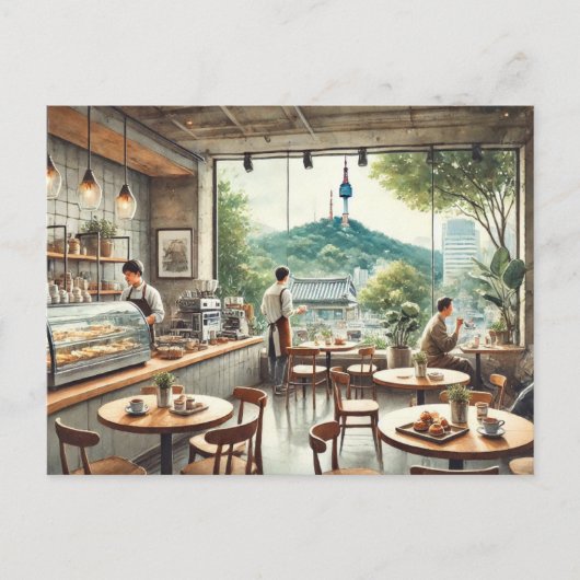 Café in Seoul Korea Namsan Tasse Postkarte (Vorderseite)