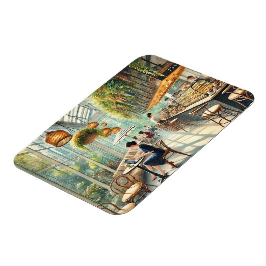 Café in Singapur Aquarellmalerei Magnet (Linke Seite)