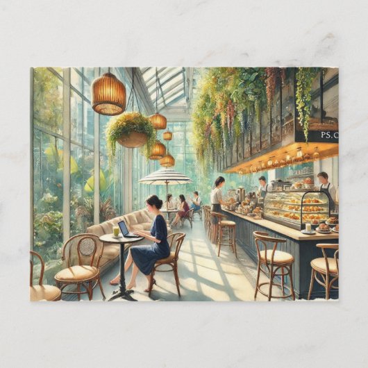 Café in Singapur Aquarellmalerei Postkarte (Vorderseite)