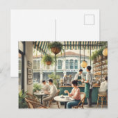 Café in Singapur Aquarellmalerei Postkarte (Vorne/Hinten)
