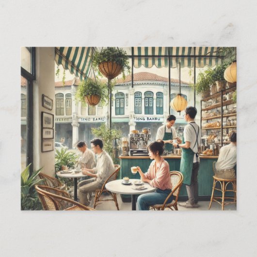 Café in Singapur Aquarellmalerei Postkarte (Vorderseite)