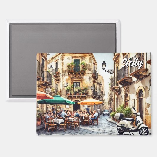 Café in Sizilien Italien Magnet (Vorderseite/Rückseite)