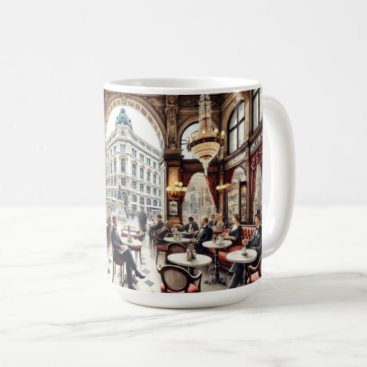Café in Wien Österreich Wasserfarbenmalerei Kaffeetasse (VorderseiteRechts)