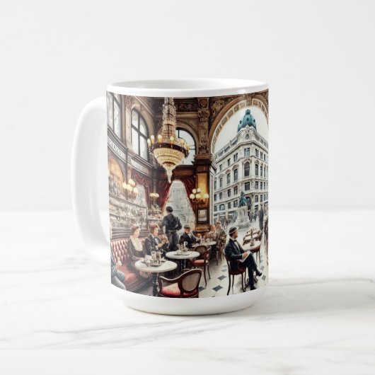 Café in Wien Österreich Wasserfarbenmalerei Kaffeetasse (Vorderseite Links)