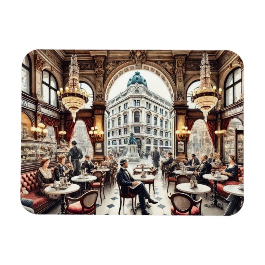 Café in Wien Österreich Wasserfarbenmalerei Magnet (Horizontal)