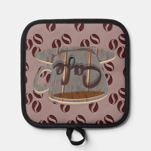 Café Kaffee-Cup und Kaffeebohnen Potthalter Topflappen (Vorderseite)