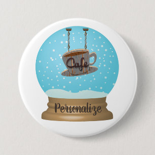 Café Kaffeetasse Schild Schneedecke Knopf Button