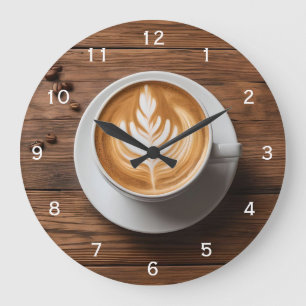 Café Latte Cappuccino auf Tafelkunst Große Wanduhr