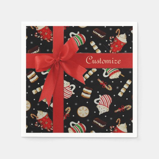 Café Latte Christmas Kaffee Red Ribbon Napkins Serviette (Vorderseite)