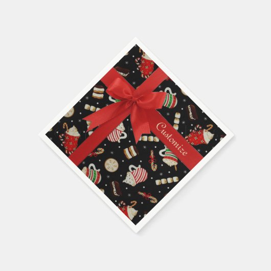 Café Latte Christmas Kaffee Red Ribbon Napkins Serviette (Ecke)