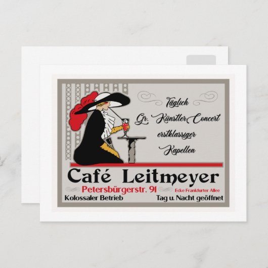 Café Leitmeyer, deutsche Retro-Café und Postkarte (Vorne/Hinten)