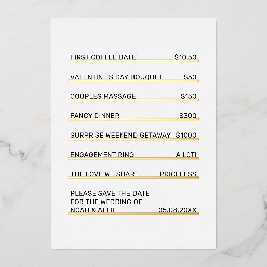 Café Menu Fun Einzigartig Save the Date Folieneinladung (Vorderseite)