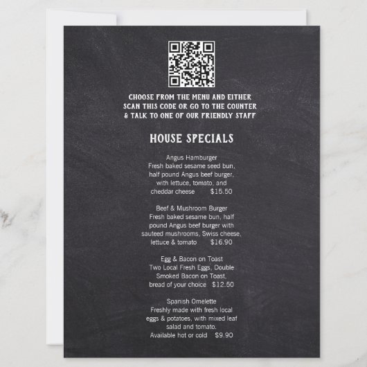 Cafe Menu QR Code Bestellung schwarzen Papiereinfü (Rückseite)