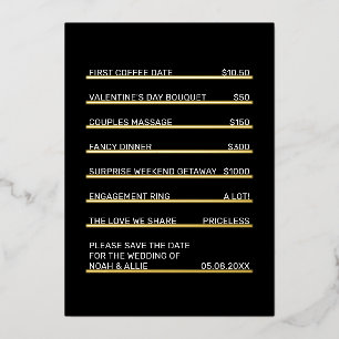 Café Menü Spaß Einzigartig Save the Date Gold Folieneinladung