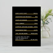 Café Menü Spaß Einzigartig Save the Date Gold Folieneinladung (Stehend vorne)