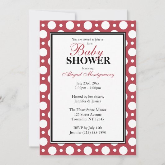 Café Merlot Red Assorted Polka Dots Baby Dusche Einladung (Vorderseite)