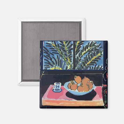 Café mit Orangen und Kaffee Magnet (Vorderseite/Rückseite)