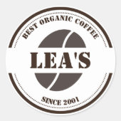 Café Modernes Coffee Bean Logo Runder Aufkleber (Vorderseite)