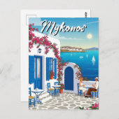Cafe Mykonos Greece Cyclades Travel Postkarte (Vorne/Hinten)