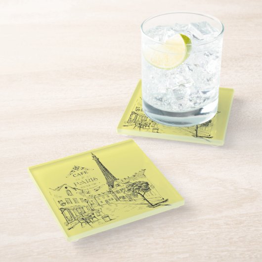 Café Paris Glass Untersetzer (Schrägansicht)