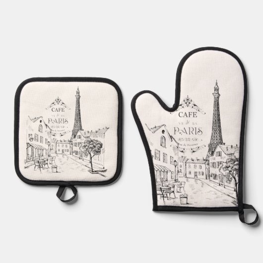 Café Paris Ofenhandschuh & Topflappen-Set (Vorderseite)