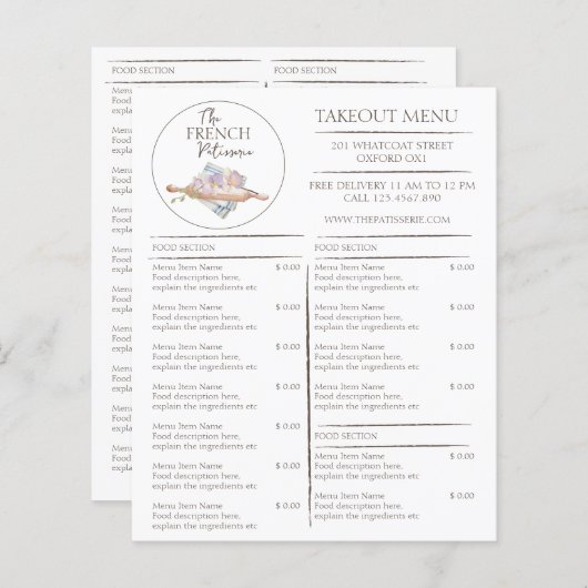 Café Patisserie Bäckerei Business Menü (Vorne/Hinten)