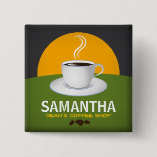 Café Personal ID Name Tags Coffee Shop Coffee Cup Button