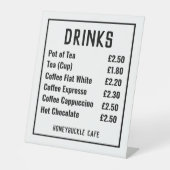 Cafe Price List Pedestal Sign Sockelschild (Vorderseite)