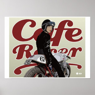 Café Racer Girl on Moto Guzzi Motorrad Poster