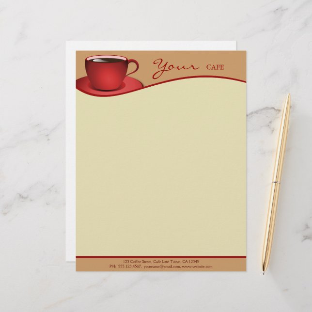 Café Red Cup Coffee Shop Business Letterhead Briefkopf (Vorderseite/Rückseite Beispiel)