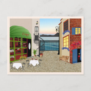 Cafe Restaurant an der Straße und Meer Postkarte