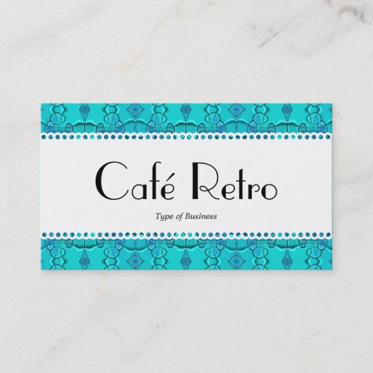 Café Retro (Scalloping) - Aqua Blue Festival Visitenkarte (Vorderseite)