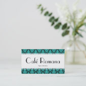 Café Romana (Scalloped) Aqua Damask Visitenkarte (Stehend Vorderseite)
