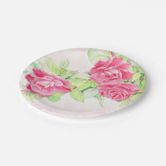 Café Rose Design auf Papier Teller 8" (Schrägansicht)