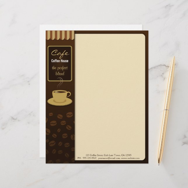 Café Stilvolle Coffee Shop Cup Business Letterhead Briefkopf (Vorderseite/Rückseite Beispiel)
