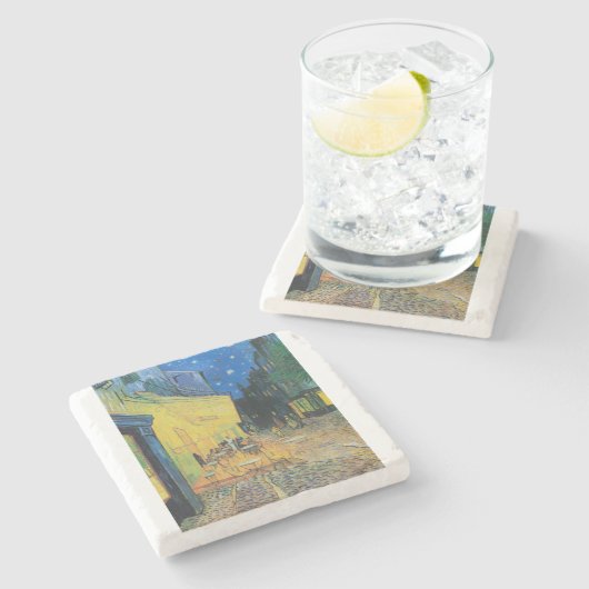 Cafe Terrace at Night 1888 by Vincent van Gogh Steinuntersetzer (Seitenansicht)