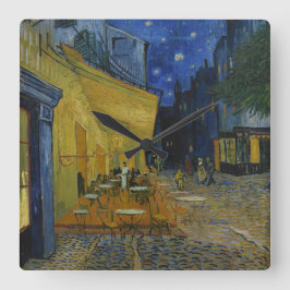 Café Terrace at Night by Vincent van Gogh Quadratische Wanduhr