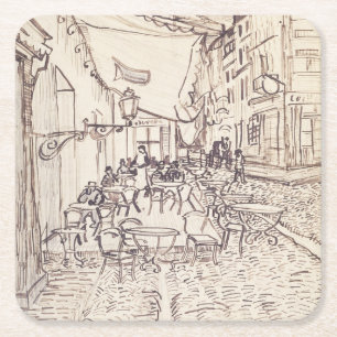 Café Terrasse am Abend, Kunstskizze, Van Gogh Rechteckiger Pappuntersetzer