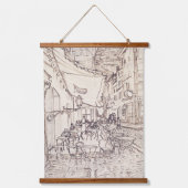 Café Terrasse am Abend, Kunstskizze, Van Gogh Wandteppich Mit Holzrahmen (Vorderseite)