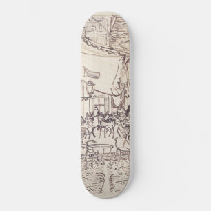 Cafe-Terrasse bei Nacht, Skizze der feinen Kunst, Skateboard