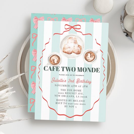 Cafe Two Monde Rosa Schleife Kaffee Mädchen 2. Geb Einladung