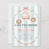 Cafe Two Monde Rosa Schleife Kaffee Mädchen 2. Geb Einladung (Vorderseite)