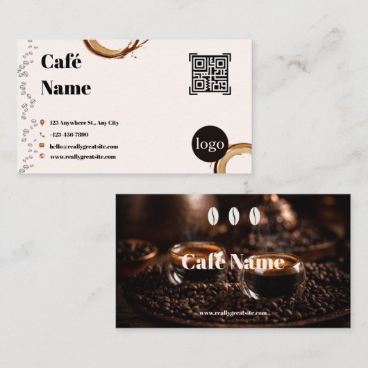 Café Visitenkarte QR Code Kaffee Splash (Vorne/Hinten)