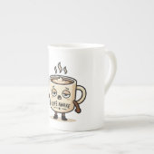 Café Wach Küsschen Schläfrig Kaffee Maskottchen Il Porzellantasse (Vorderseite Rechts)