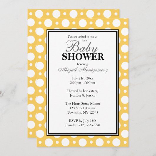 Cafe Yellow Assorted Polka Dots Baby Dusche Einladung (Vorne/Hinten)