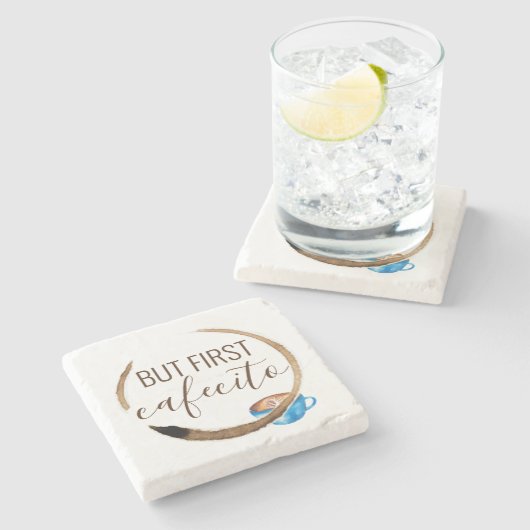 Cafecito Tasse Cuban Espresso Wasserfarbe Steinuntersetzer (Seitenansicht)