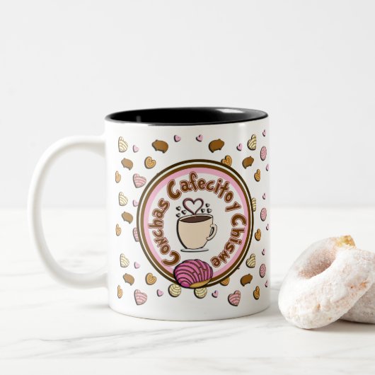 Cafecito und Chisme Tasse im mexikanischen Stil (Mit Donut)